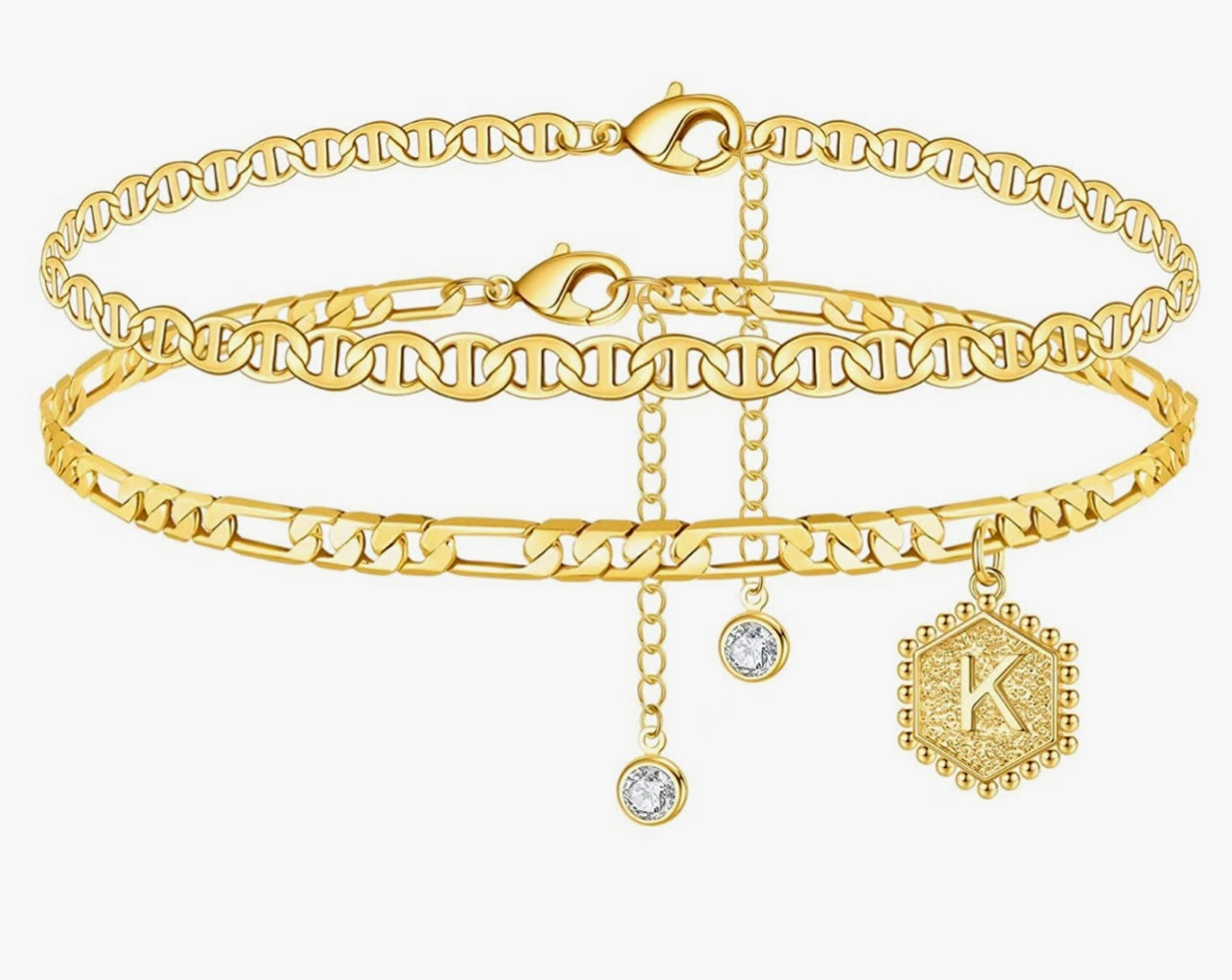 14K Gold Plated Cuban Link Anklets with Initial Pendant – kissyanjewelry